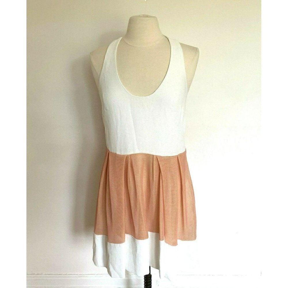 3.1 Phillip Lim Size 10 White Crepe and Blush Mesh Dress A line Tank Style